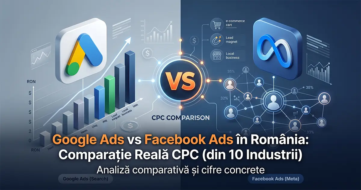 Este Google Ads mai scump decât Facebook Ads în România? Comparație reală CPC din 10 industrii